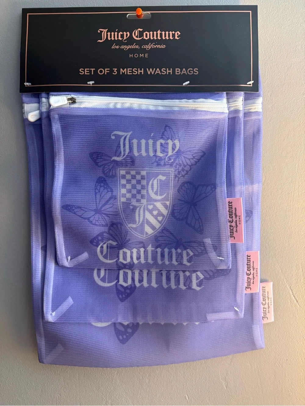 Juicy Couture Home Set of 3 Mesh Wash Bags Purple NWT